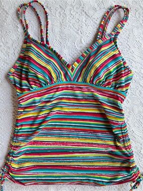 Athleta Rainbow Striped Tankini Swim Top Size 34 D/DD